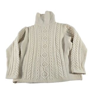 Paul James Made in England 100% Wool Cable Knit Turtleneck Sweater Cream Large